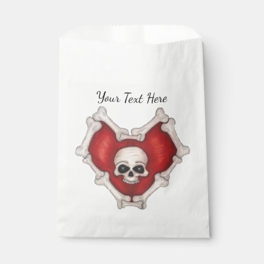 Gothic Red Heart Bone Border White Skull Geschenktütchen (Vorderseite)