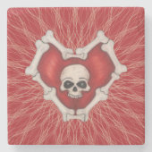 Gothic Red Heart grenzt an Knochen Skull Spirals Steinuntersetzer (Vorderseite)