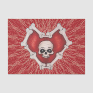 Gothic Red Heart of Bones White Skull Spiral Lines Seidenpapier