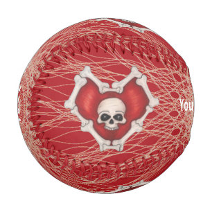 Gothic Red Heart umrissen in Knochen Skull Spirals Baseball