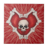 Gothic Red Heart with Bones Skull in Centre Spiral Fliese (Vorderseite)