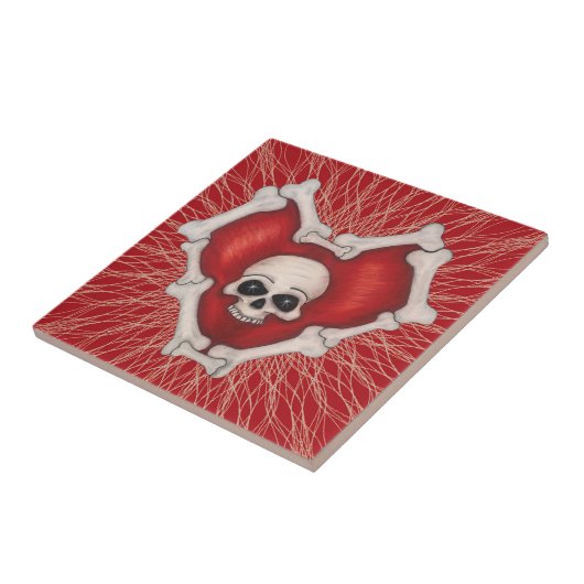 Gothic Red Heart with Bones Skull in Centre Spiral Fliese (Seite)