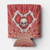 Gothic Red Heart with Bones Skull on Spiral Lines Dosenkühler (Rückseite)