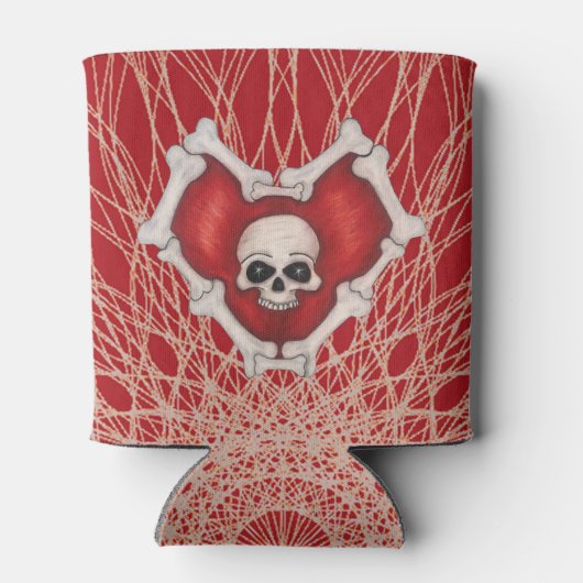 Gothic Red Heart with Bones Skull on Spiral Lines Dosenkühler (Rückseite)