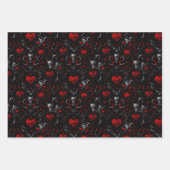 Gothic Red Hearts Black Flowers and Gray Skulls Geschenkpapier Set (Vorderseite 2)
