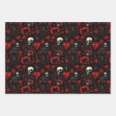 Gothic Red Hearts Black Flowers and Skulls Geschenkpapier Set (Vorderseite 2)