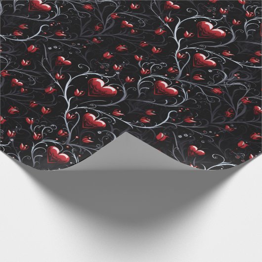 Gothic Red Hearts Gray Metal Fine Lines Geschenkpapier (Ecke)