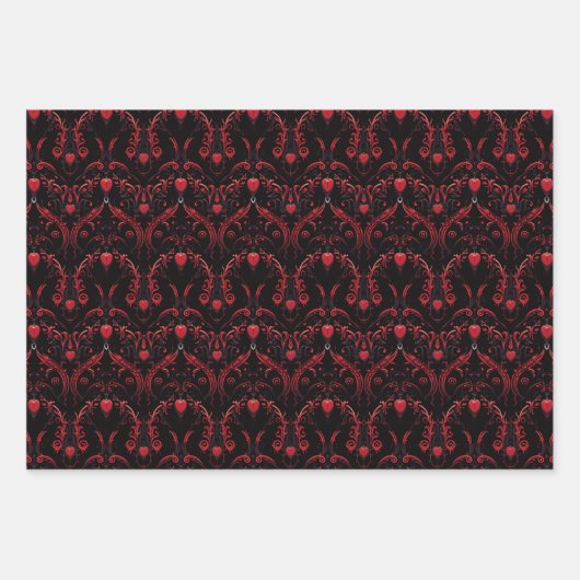Gothic Red Hearts Intricate Geschenkpapier Set (Vorderseite 2)