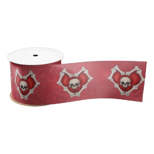 Gothic Red Hearts of Bones White Skulls Red Shades Satinband