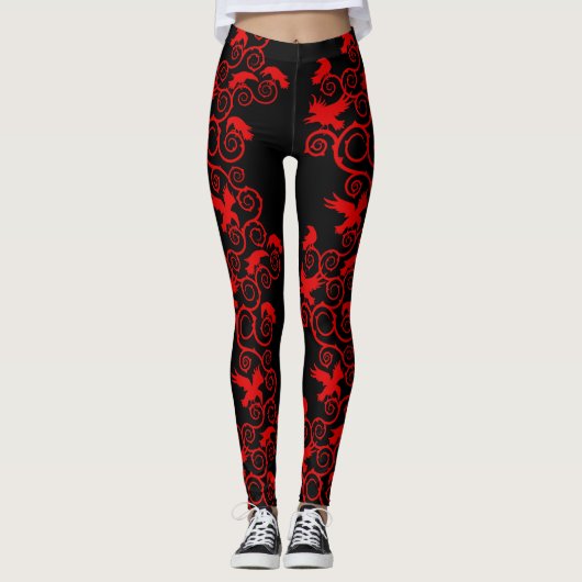 Gothic Red Ravens and Thorns Leggings (Vorderseite)