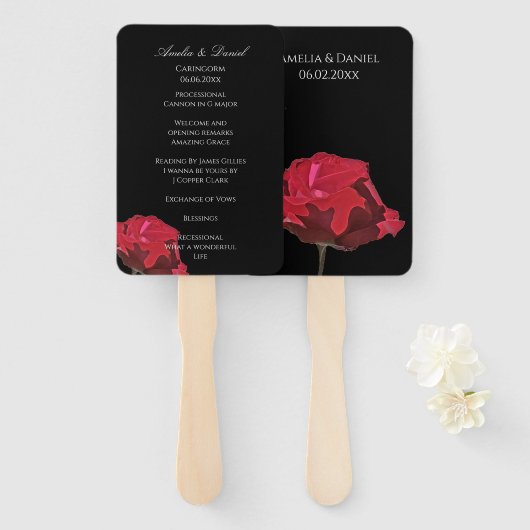 Gothic Red Rose auf schwarzem Hochzeitsprogramm Fächer (Vorne und Hinten)