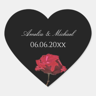 Gothic Red Rose auf schwarzer Hochzeit Herz-Aufkleber