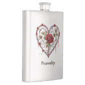 Gothic Red Rose Heart Vine Artwork Personalize Flachmann (Rechts)