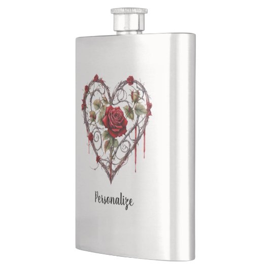 Gothic Red Rose Heart Vine Artwork Personalize Flachmann (Links)