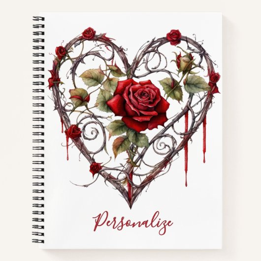 Gothic Red Rose Heart Vine Artwork Personalized Notizblock (Vorderseite)