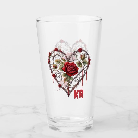 Gothic Red Rose Herz Reben Kunstwerk Glas (Vorderseite)