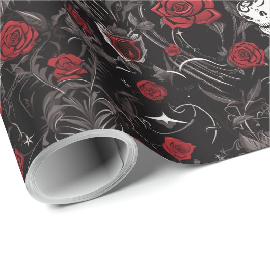 Gothic Red Roses and Skulls Geschenkpapier (Rolleneckpunkt)