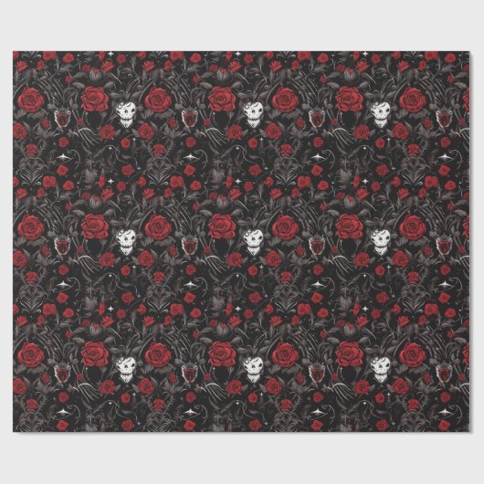 Gothic Red Roses and Skulls Geschenkpapier (Flach)