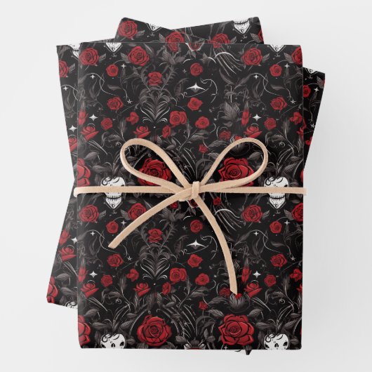 Gothic Red Roses and Skulls Geschenkpapier Set (Beispiel)