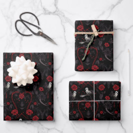 Gothic Red Roses Red Chain Heart and White Crow Geschenkpapier Set