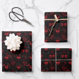 Gothic Red Roses Red Hearts and Black Flowers Geschenkpapier Set