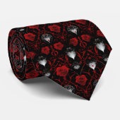 Gothic Red Roses Silver Hearts Krawatte (Gerollt)
