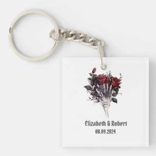 Gothic Red Roses Skelett Hochzeit  Schlüsselanhänger