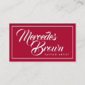 Gothic Red Script Name QR Code Tattoo Künstler Visitenkarte (Vorderseite)