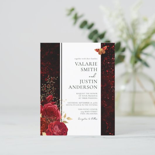 Gothic Red Spritzer Floral Budget Wedding (Stehend Vorderseite)