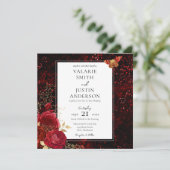 Gothic Red Spritzer Floral Wedding All in One Einladung (Stehend Vorderseite)