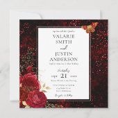 Gothic Red Spritzer Floral Wedding All in One Einladung (Vorderseite)