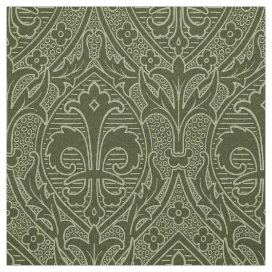 Gothic Revival Fleur de Lys - Loden Green Stoff (Muster)