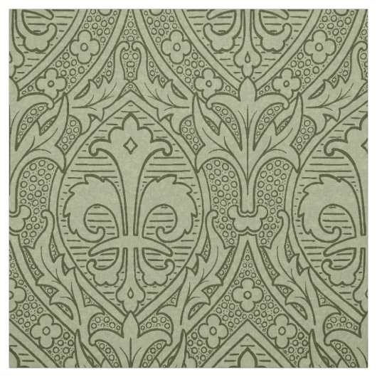 Gothic Revival Fleur de Lys - Mossy Green Stoff (Muster)