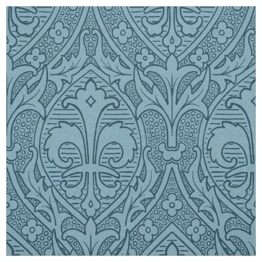 Gothic Revival Fleur de Lys - Peacock Blue Stoff (Muster)