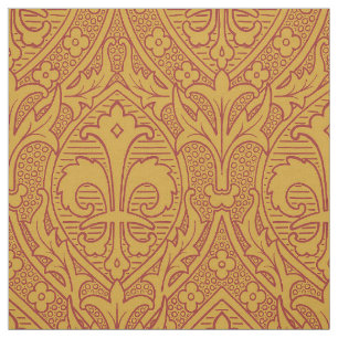 Gothic Revival Fleur de Lys - Red on Gold Stoff