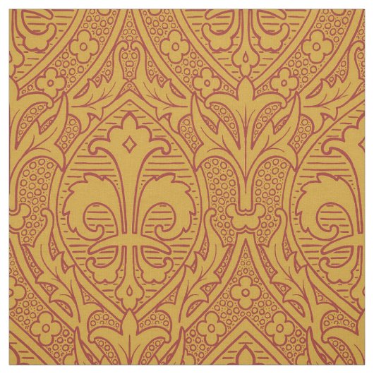 Gothic Revival Fleur de Lys - Red on Gold Stoff (Muster)