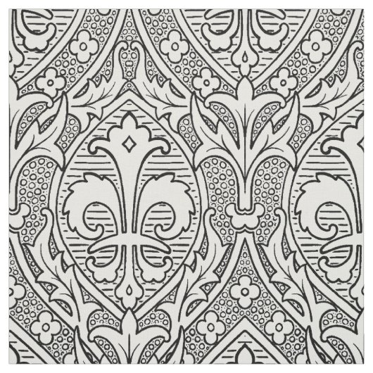 Gothic Revival Fleur de Lys - Schwarz und Weiß Stoff (Muster)
