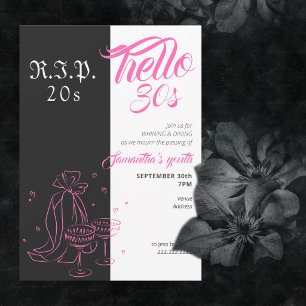 Gothic RIP 20er Hallo 30er Geburtstag Pink Schwarz Einladung