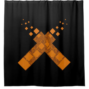 Gothic Ritual Culual Cross Black Orange Pagan Feue Duschvorhang