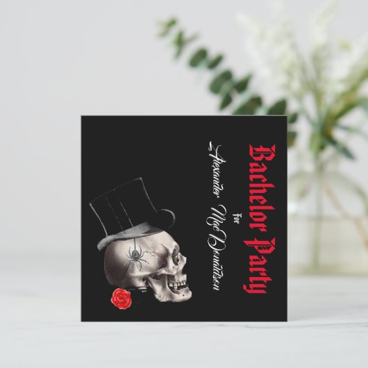 Gothic-, Rock- oder Biker-Black-Bachelor-Party Einladung (Stehend Vorderseite)