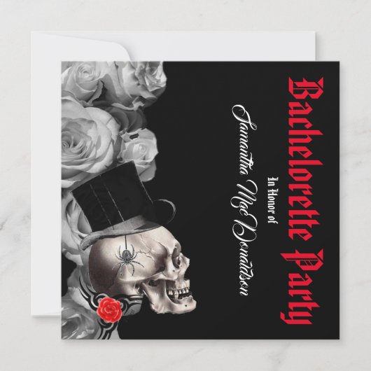 Gothic-, Rock- oder Bikerschwarzer Junggeselinnen- Einladung (Vorderseite)