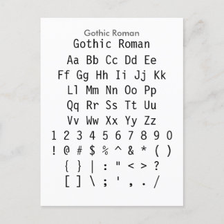 Gothic Roman - Zazzle Schriftart Sampler Sheet Postkarte