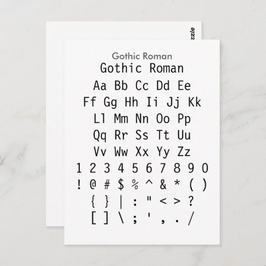 Gothic Roman - Zazzle Schriftart Sampler Sheet Postkarte (Vorne/Hinten)