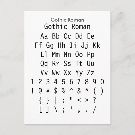 Gothic Roman - Zazzle Schriftart Sampler Sheet Postkarte (Vorderseite)