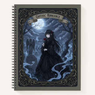 Gothic Romance Anime Mädchen Mondlicht Friedhof Notizblock