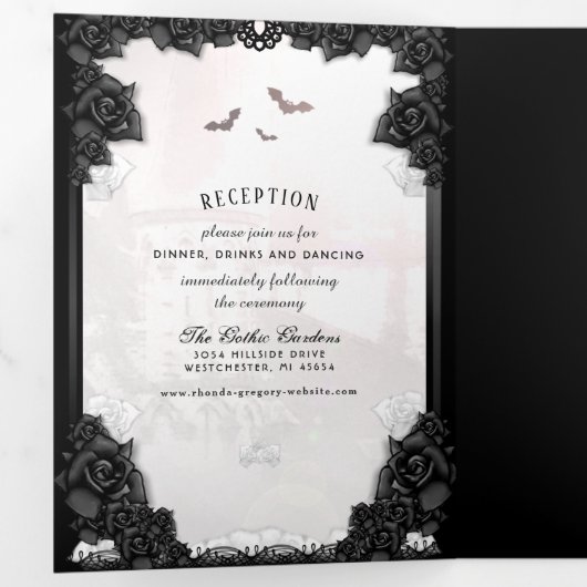 Gothic Romance Black & White "Together with" Dreifach Gefaltete Einladung (Innen Erste Seite)