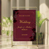 Gothic Romance Burgundy Roses Elegant Welcome Sign Poster