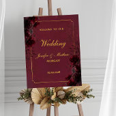 Gothic Romance Burgundy Roses Elegant Welcome Sign Poster