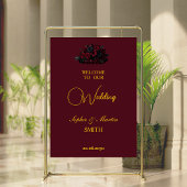 Gothic Romance Burgundy Roses Elegant Welcome Sign Poster