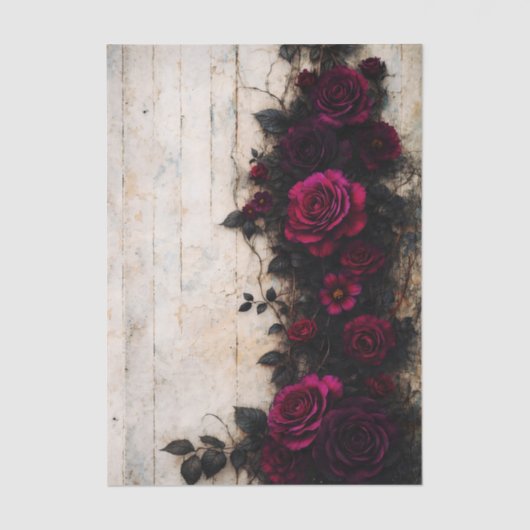 Gothic Romance Dark Burgundy Roses FE1R Decoupage Seidenpapier (Vorderseite)